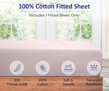 ROYALE LINENS 300 Thread Count 100% Long Staple Combed Cotton Fitted Sheet King - Super Soft Deep Pocket Bottom Sheet - Fitted Sheets Only - Elastic Sheets (King, Lavender)