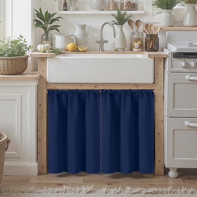 BGment Short Blackout Kitchen Window Curtains Over Sink - 36 Inch Length Cafe Drapes with Rod Pocket Thermal Insulated Privacy for Bathroom Windows, 2 Panels, 34 x 36 Inch