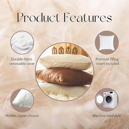 Solid Color Velvet Throw Pillow with Insert Included (Brown, 24"x24"), Decorative Pillow for Sofa, Couch, Bed, Chair Cushion