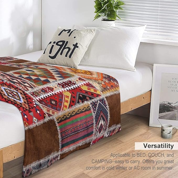 Southwest Aztec Throw Blanket, Native Bohemian Retro Patchwork Traditional Geometric Soft Flannel Blanket Warm Blankets for All Seasons, Bed Couch Sofa 30"x40"