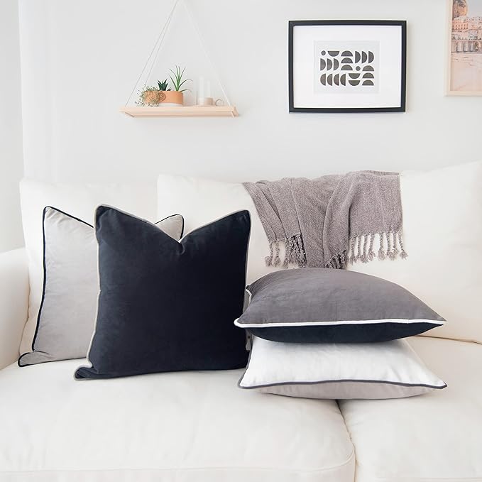 MONDAY MOOSE Decorative Throw Pillow Covers Cushion Cases, Set of 4 Soft Velvet Modern Double-Sided Designs, Mix and Match for Home Decor, Pillow Inserts Not Included (20x20 inch, Black/White)