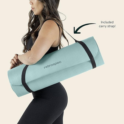 Retrospec Solana Yoga Mat Thick 1/2in Non-Slip Workout Mat with Nylon Strap - 72x24in Exercise Mat for Pilates, Stretching & Fitness - BPA Free, Easy Clean