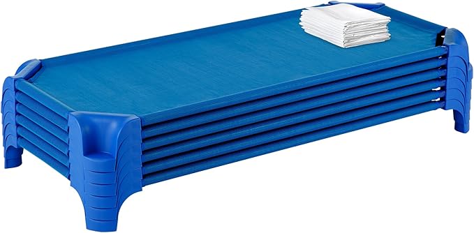 Sprogs Heavy-Duty Stackable 40"L Daycare Cots for Toddlers Ages 1 to 2, Stacking Preschool Classroom Toddler Cots for Sleeping, Resting, Naptime, Pack of 24, Blue