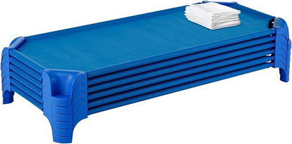 Sprogs Heavy-Duty Stackable 40"L Daycare Cots for Toddlers Ages 1 to 2, Stacking Preschool Classroom Toddler Cots for Sleeping, Resting, Naptime, Pack of 24, Blue
