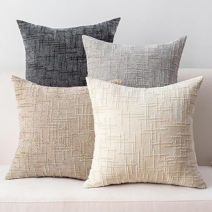 Decorative Throw Pillow Covers 20x20 Inch Set of 4, Soft Solid Farmhouse Chenille Couch Pillows, Spring Pillow Covers for Couch Sofa Bed Living Room Home Decor Pillowcase, Light Colors
