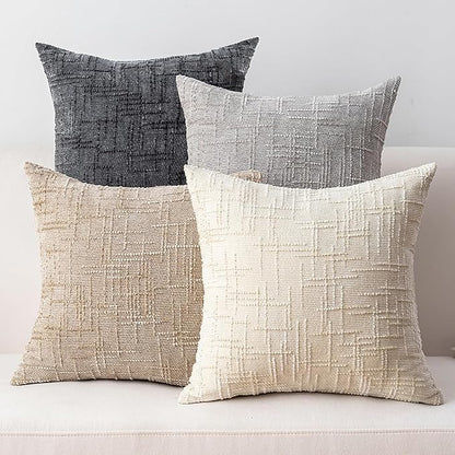 Decorative Throw Pillow Covers 18x18 Inch Set of 4, Soft Solid Farmhouse Chenille Couch Pillows, Spring Pillow Covers for Couch Sofa Bed Living Room Home Decor Pillowcase, Light Colors