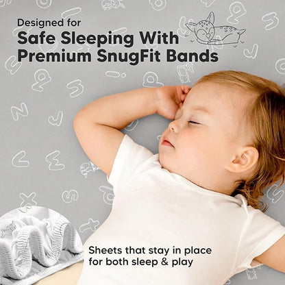 Pack and Play Sheets Fitted - 2-Pack Mini Crib Sheets for Pack N Play Mattress 38x26, Soft & Cozy, Neutral Toddler Playard Bedding, Snug Fitted Mini Baby Crib Mattress Cover Boy, Girl (ABC Land)