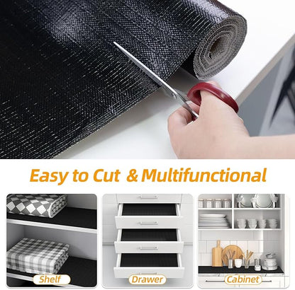 Shelf and Drawer Liner for Kitchen Cabinets Non-Adhesive, Strong Grip Non-Slip Thickened Cabinet Liners for Shelves, Waterproof Mats for Dresser Cupboard, Black, 23 in x 20 Feet