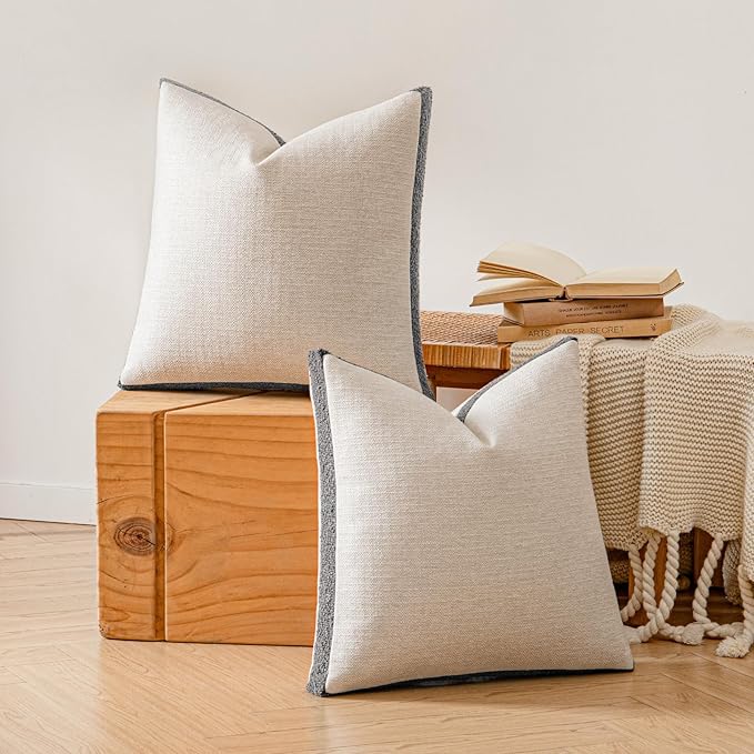 a moment Loop Yarn Linen-Like Pillow Cover Natural Soft Decorative Throw Pillow Case Farmhouse 18x18 Inch, Bohemian Textured Cushion Cover for Sofa Bed, Wrinkle-Resistant Home Decor Grey