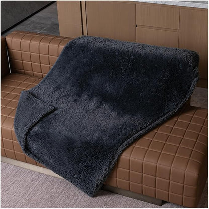 Waterproof Dog Calming Blanket Gray Pet Throw Blankets for Dogs Cats Fluffy Long Faux Fur Puppy Couch Cover Reversible Love Bed Mat Washable(Gray,S-40x28in)