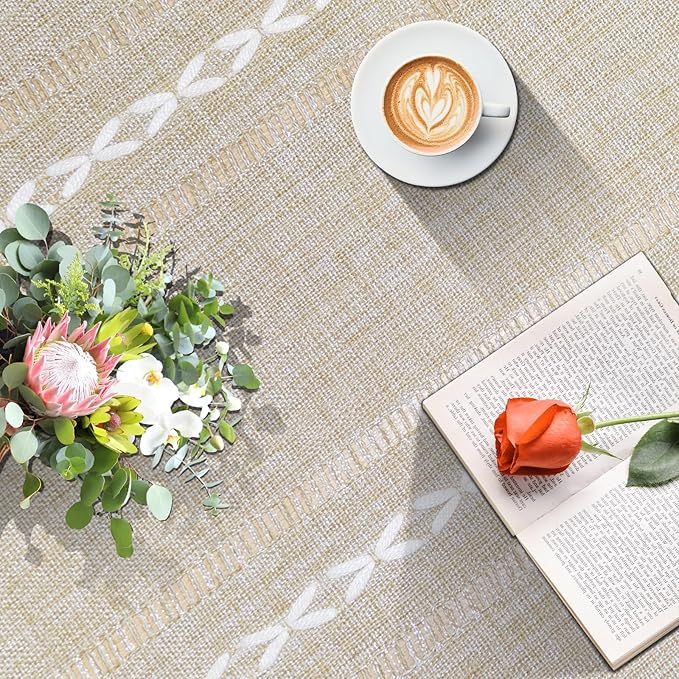 Coffee Table Cloth, Table Cover with Pockets and Tassel, Coffee Jacquard for Living Room Small Rectangle Tablecloths Washer Dryer Fridge Top Dust Cover,Easy Care Machine Washable