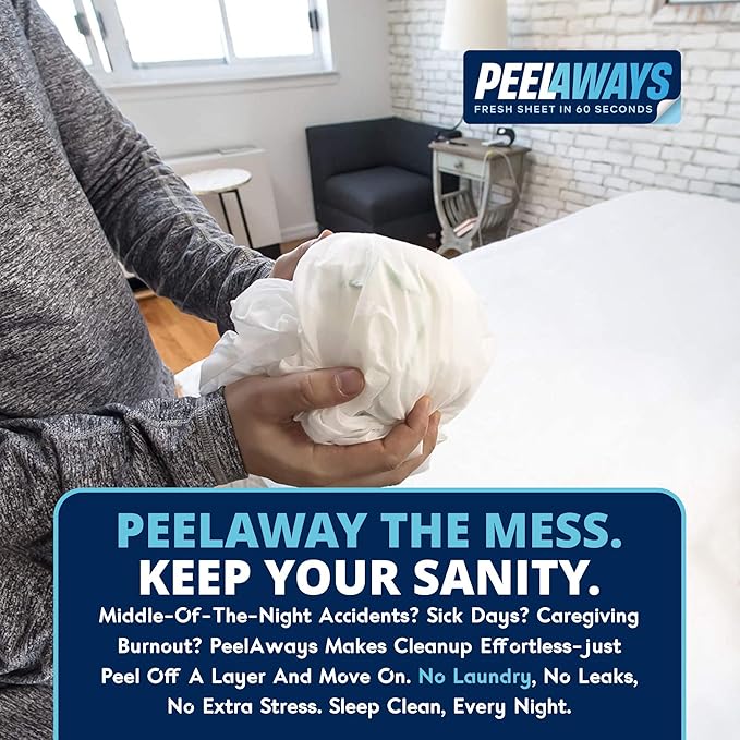 PEELAWAYS Crib-A-Peel Disposable Waterproof Crib Sheets - Super Absorbent Bedwetting Pads for Infants, Potty-Training, Spills, and More - 5 Layer 28" x 52" x 6"