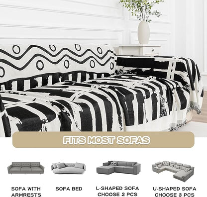 MEETSKY Boho Couch Cover Sofa Covers for Dogs, Couch Cover for Sectional Sofa, Soft Chenille Sofa Slipcover Couch Protector for Pets Protector Furniture Covers, 71" x 118", Black
