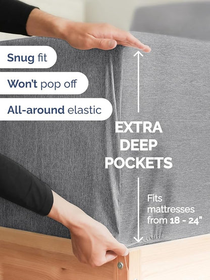 Extra Deep Pocket King Sheets - 4 Piece Breathable & Cooling Bed Sheets - Hotel Luxury Sheet Set - Soft, Wrinkle Free & Comfy - Easily Fits Extra Deep Mattresses - Deep Pocket Heathered Grey Sheets