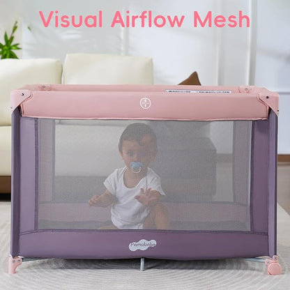 Pamo Babe Pack and Play with Bassinet, Pink Portable Playard for Baby