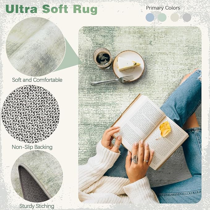 9x12 Area Rugs for Living Room: Washable Modern Abstract Rug Large Soft Non-Slip Rugs Indoor Low-Pile Carpet for Bedroom Dining Room Home Office (Green, 9'x12')