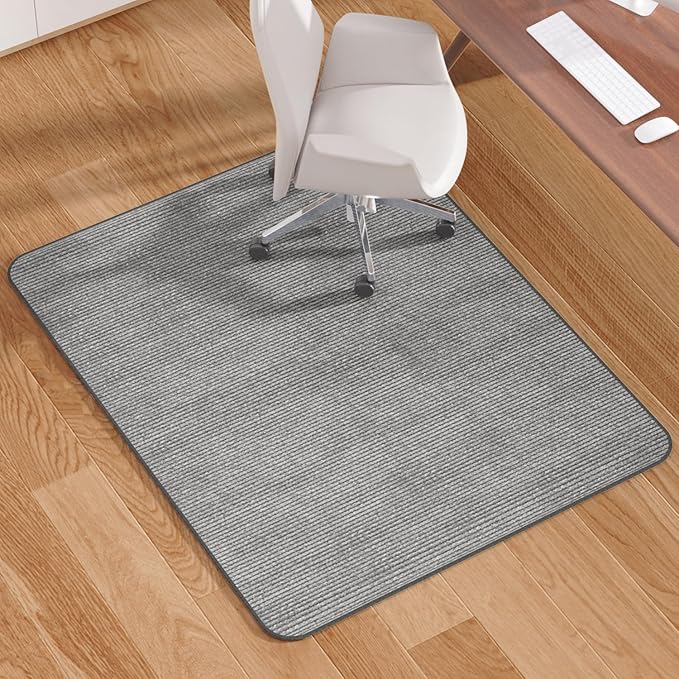 Blvornl Office Chair Mat for Hardwood Floor and Low Pile Carpet, 35" x 55" Corduroy Surface Desk Rolling Chair Mat for Hard Floors, Heavy Duty Carpeted Floor Protector Rug for Home Office, Light Grey