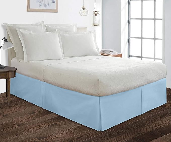 Bed Skirt - 100% Cotton 800 Thread Count Box Pleated Bed Skirt - Luxury Pleated Dust Ruffle, Hotel Quality Modern Bed Skirt, Easy Fit with 12 Inch Tailored Drop, RV King, Light Blue
