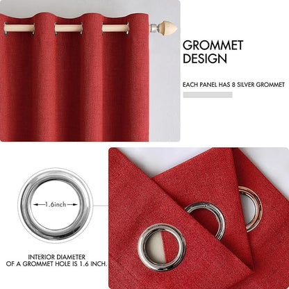 MIULEE 100% Blackout Linen Curtains for Bedroom Thermal Insulated Red Grommet Room Darkening Curtains & Drapes Christmas Decor for Living Room Nursery 52 x 84 Inch (2 Panels)