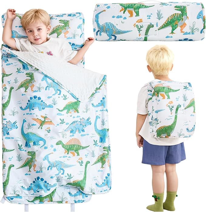 DJY Toddler Nap Mat,Kid Slumber Bag with Removable Pillow & Minky Blanket,Soft Sleeping Mat Perfect for Daycare,Preschool,Kindergarten,Travel