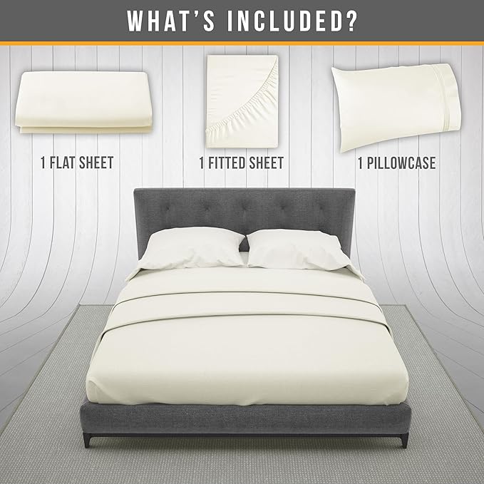 Twin Sheets Set - Luxury Hotel Bed Sheets - Soft Cooling Sheet with Elastic Corner Straps - Deep Pockets Microfiber Bedsheet - Bedding Sheet & Pillowcases Sets - 3 PC (Twin Size, Ivory)