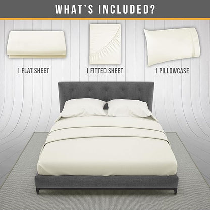 Twin Sheets Set - Luxury Hotel Bed Sheets - Soft Cooling Sheet with Elastic Corner Straps - Deep Pockets Microfiber Bedsheet - Bedding Sheet & Pillowcases Sets - 3 PC (Twin Size, Ivory)
