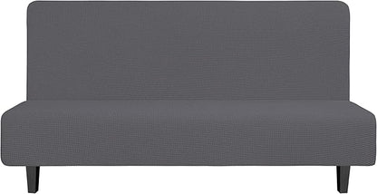 Easy-Going Stretch Futon Slipcover Armless Futon Bed Cover Furniture Protector Without Armrests with Elastic Bottom for Kids, Soft Jacquard Fabric Small Checks (Large, Grey)