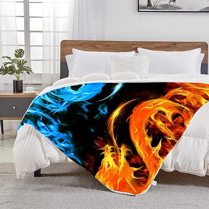 Ice & Fire Dragon Throw Blanket for Couch, Super Soft Fuzzy Throws Warm Comfortable Plush Fleece Blanket, Fashion Decorative Flannel Fleece Blanket for All Season(50 x 60 in, Ice & Fire Dragon)