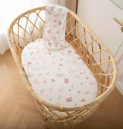 SDY Jersey Bassinet Sheets for Baby Boys and Girls,32 "x 16 "x 4", 2 Pack,Neutral Flower Standard Oval/Retangle Fitted Bassinet Sheets for Toddler,Super Soft Breathable