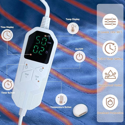 Heated Blanket, 55"×80" Wearable Electric Blanket with Sleeves, Sherpa Snuggle Throw Blanket, Warm Gift for Grandma, Mom, Dad, (Navy)