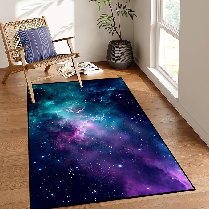 Galaxy Area Rug for Kids Bedroom Living Room Dark Blue Starry Sky Carpets Glitter Outer Space Throw Rugs Floor Mat 59 in x 39 in