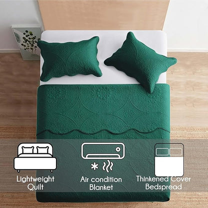 IR Imperial Rooms 10 Pack Twin Quilt Bedding Set (68" x 86") - Bulk Wholesale for Hotels, Guest Bedroom & Airbnbs - Lightweight Microfiber Reversible Floral Embossed Quilts Bedspreads (Emerald)