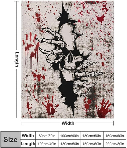 Horror Skull Throw Blanket, Halloween Day of The Dead Vintage Gothic Scary Blood Hand Soft Warm Fleece Blanket for Bed Couch Living Room All Season, 50"x60"