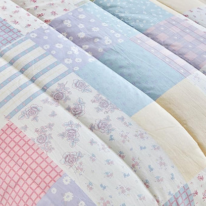 Joyreap 4 Piece Cotton Toddler Bedding Set- Colorful Flowers Patchwork Design, Toddler Comforter Set for Girls, Includes Quilted Comforter, Fitted Sheet, Top Sheet, and Pillow Case