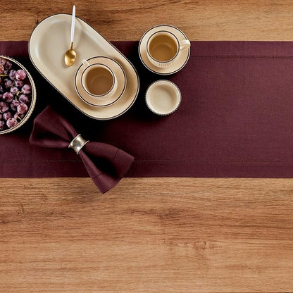 Solino Home Linen Burgundy Table Runner 132 Inches Long - 100% Pure Linen Extra Long Table Runner 14 x 132 Inch for Christmas, Winter, New Year - Classic Hemstitch