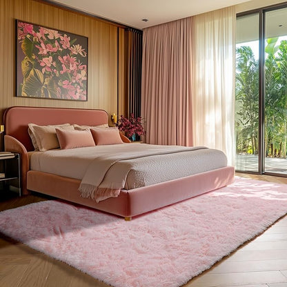 ONASAR Pink 6x9 Area Rugs for Living Room Bedroom, Washable Large Fluffy Bedside Throw Rug, Soft Plush Shaggy Fuzzy Floor Carpet for Nursery Kids Girls Boys Teen Dorm Home Office Decor Aesthetic