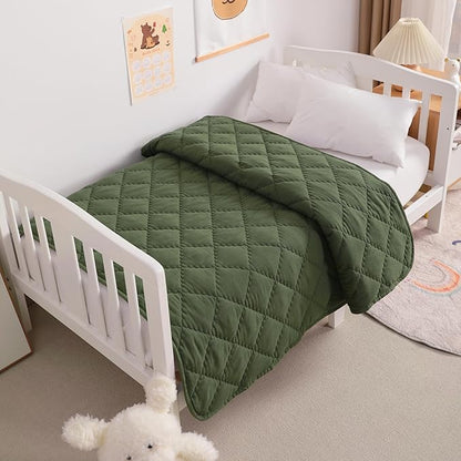 NTBAY Down Alternative Oversized Toddler Comforter, Super Soft and Warm Solid Color Baby Crib Quilted Blanket, 43x60 inches, Olive Green