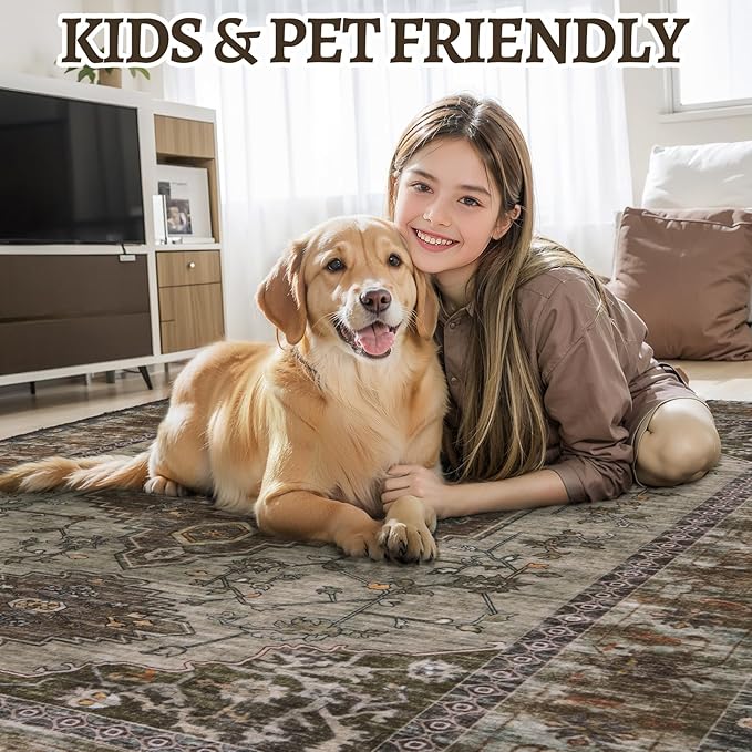 Tangsoo 2x5 Washable Runner Rug for Hallways, Non Slip Vintage Runner Rug, Soft Low Pile Long Rug Runner, Print Distressed Carpet Runners for Kitchen Bedroom Entryway Bathroom Living Room Grey