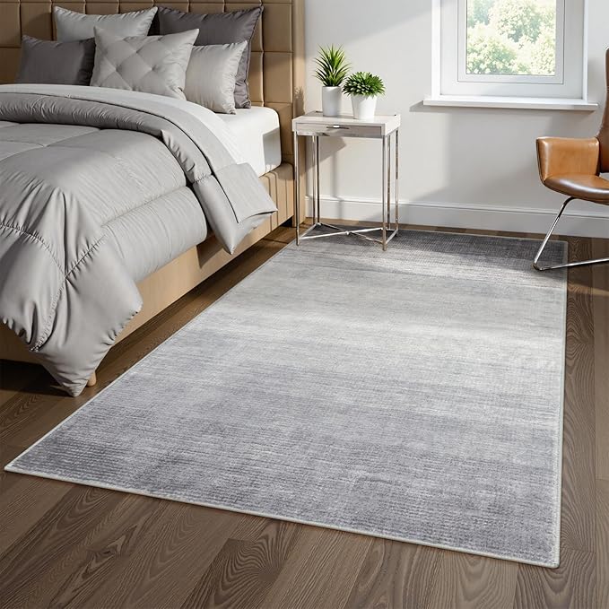 Wonnitar Modern Ombre 5x7 Grey Rugs for Living Room, Washable Large Bedroom Area Rug, Non-Slip Stain Resistant Dining Table Throw Mat, Abstract Carpet for Entry Basement Dorm (Grey, 5'x7')