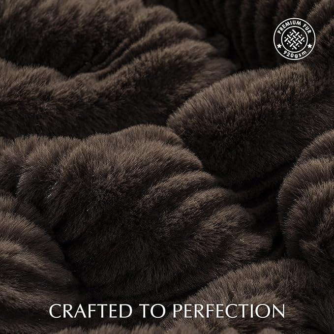 EVERGRACEHOME Ultra Soft Faux Fur Throw Blanket for Couch, Luxury Sculpted Texture Faux Rabbit Fur Blanket for Bed, Fluffy Thick Plush Warm Fuzzy Throw, 920GSM (Dark Brown, 50''x60'')