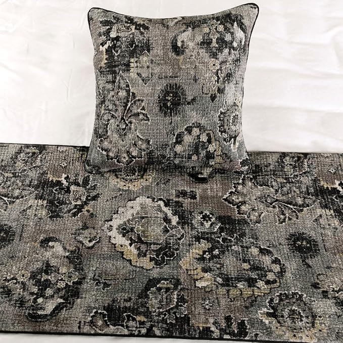 The HomeCentric Decorative Black & Grey King 90 x 18 inch Bed Runner Without Pillow Cover, Velvet Damask with Tassels Bed Scarf, Abstract Modern - Paved Damask