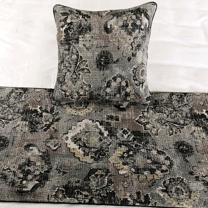 The HomeCentric Decorative Black & Grey King 90 x 18 inch Bed Runner Without Pillow Cover, Velvet Damask with Tassels Bed Scarf, Abstract Modern - Paved Damask