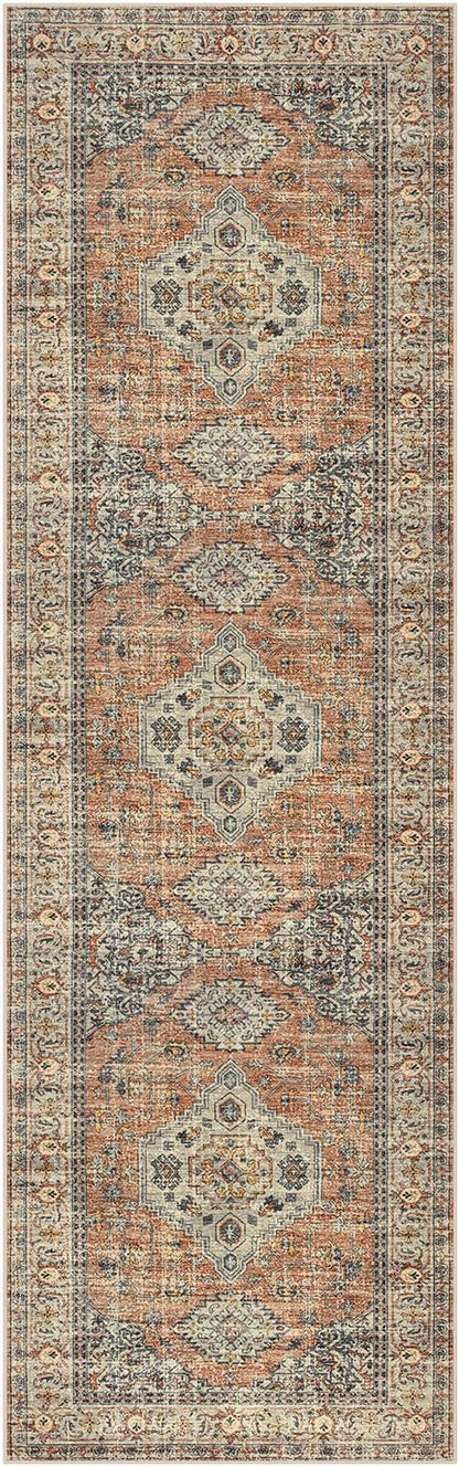 Lahome Oriental Washable Kitchen Runner Rug Non Slip, 2x8 Runners for Hallways with Rubber Backing, Vintage Soft Long Carpet for Bathroom Laundry Bedroom, Peach/Orange