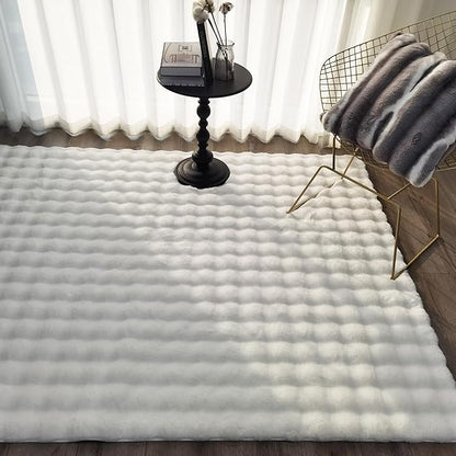 GLORY RUGS Area Rugs Bubble Soft Faux Rabbit Fur Rug 5x7 Polar White Plush Carpet Shag Cozy Fluffy Rug Non Slip Rugs, Machine Washable Shaggy Area Rug Bedroom Living Room and Dining Room.