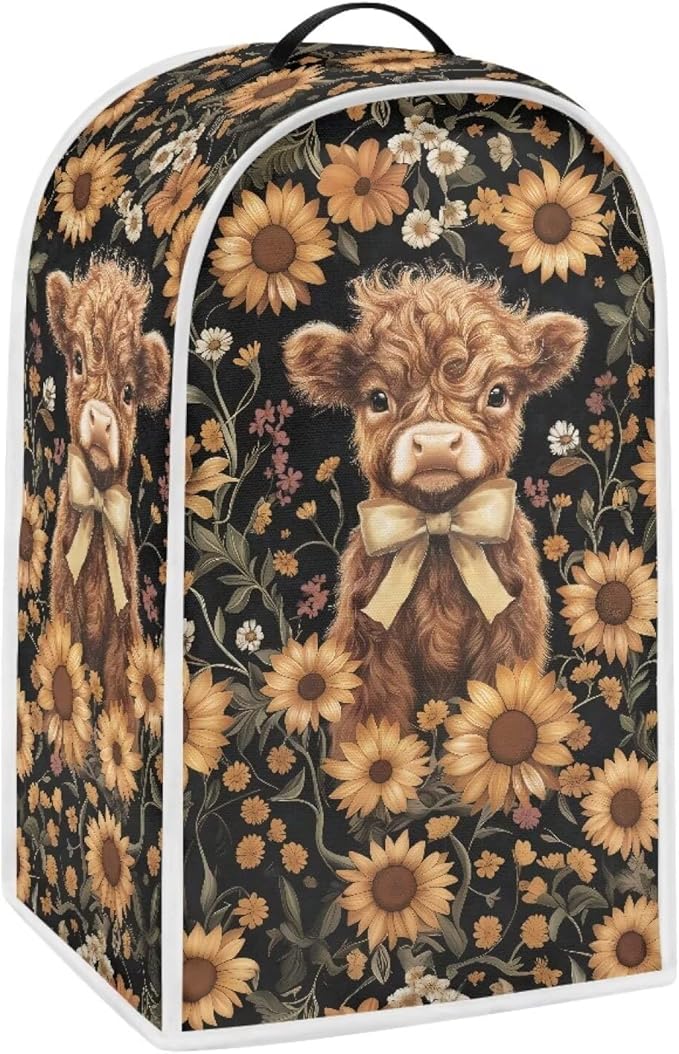 Talayituse Highland Cattle Sunflower Print Blender Dust Cover, Fingerprint Protection Cover for Stand Mixer or Coffee Machine, Home Kitchen Appliance Covers for Stain Dust Resistant Supplies