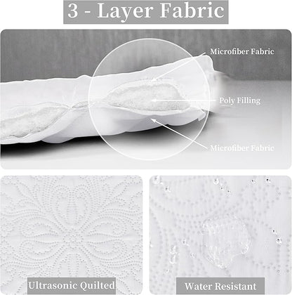Easy-Going Full/Queen Size Reversible Quilt Set with 1 Quilt and 2 Pillow Shams, Soft Bed Quilt Cover, Water Resistant Lightweight Microfiber Bedspread, Stain Resistant, Damask-White/White