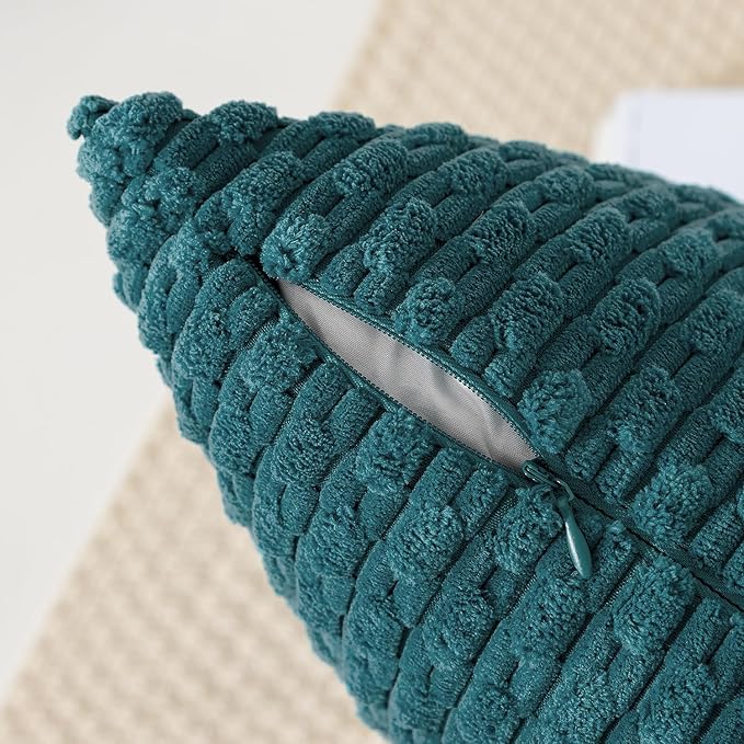 Kevin Textile 12x20 Inch Pillow Cover 1 Pack Boho Decorative Soft Striped Corduroy Lumbar Farmhouse Color Accent Rectangle Cushion Case for Living Room Couch Sofa Bed, Teal Blue