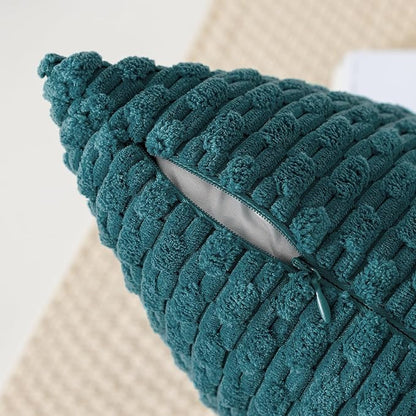 Kevin Textile 14x24 Inch Pillow Cover 1 Pack Boho Decorative Soft Striped Corduroy Lumbar Farmhouse Color Accent Rectangle Cushion Case for Living Room Couch Sofa Bed, Teal Blue