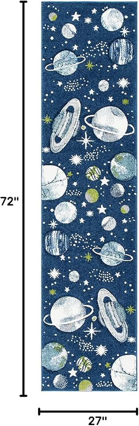 SAFAVIEH Carousel Kids Collection Area Rug - 2'3" x 6' Runner, Navy/Ivory, Geometric Design, Ideal for High Traffic Areas in Living Room, Bedroom, Dining (CRK103N)