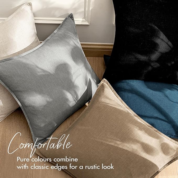 EMEMA Decorative Linen Throw Pillow Covers 24x24 Inch Cream Boho Farmhouse Neutral Couch Throw Pillows for Bed Pack of 2 Accent Pillowcase Modern Sofa Cushion Livingroom Home